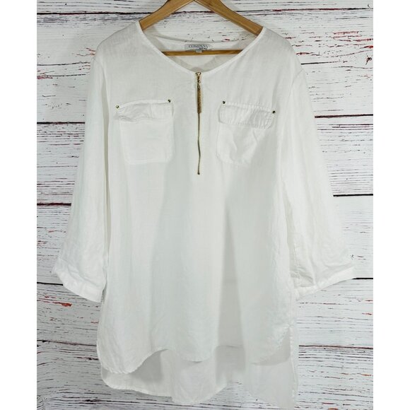 Company Ellen Tracy 100% Linen Womens XL White Tunic Top Gold Zipper Detail - Picture 5 of 14